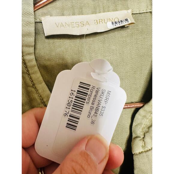 VANESSA BRUNO Khaki Cotton Blend Mock Neck Open Back Atalante Romper size 36 - Picture 8 of 13